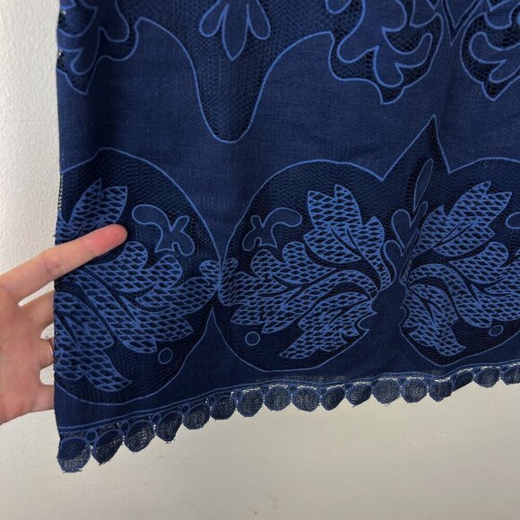 Eliza J Navy Blue Sleeveless Scalloped Hem Lace A-Line Dress - Picture 3 of 6